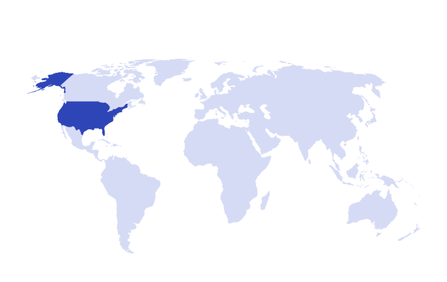 Map of the world with the United States highlighted